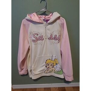Vintage 90s Tinker Bell Fleece Pullover Hoodie Quarter Zip "Sassy" Size 2X